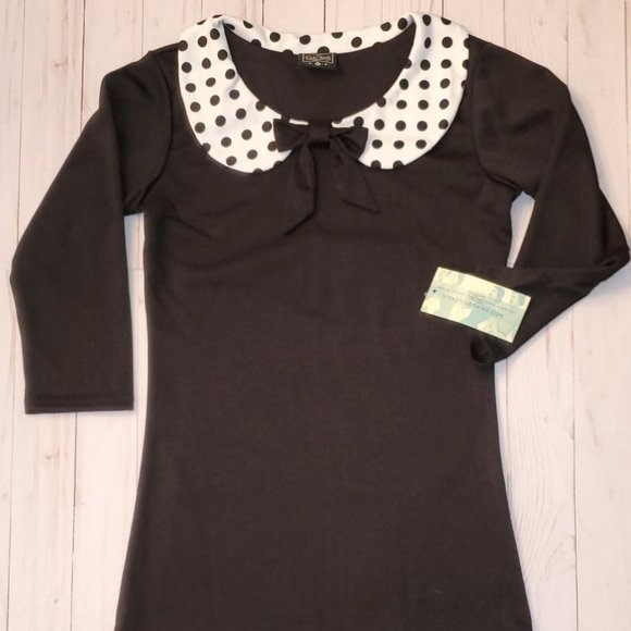 Rock Steady Ladies Black Top w/Polka Dot Collar - M - Picture 1 of 5